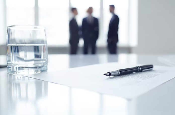 Professional business meeting with documents and business people